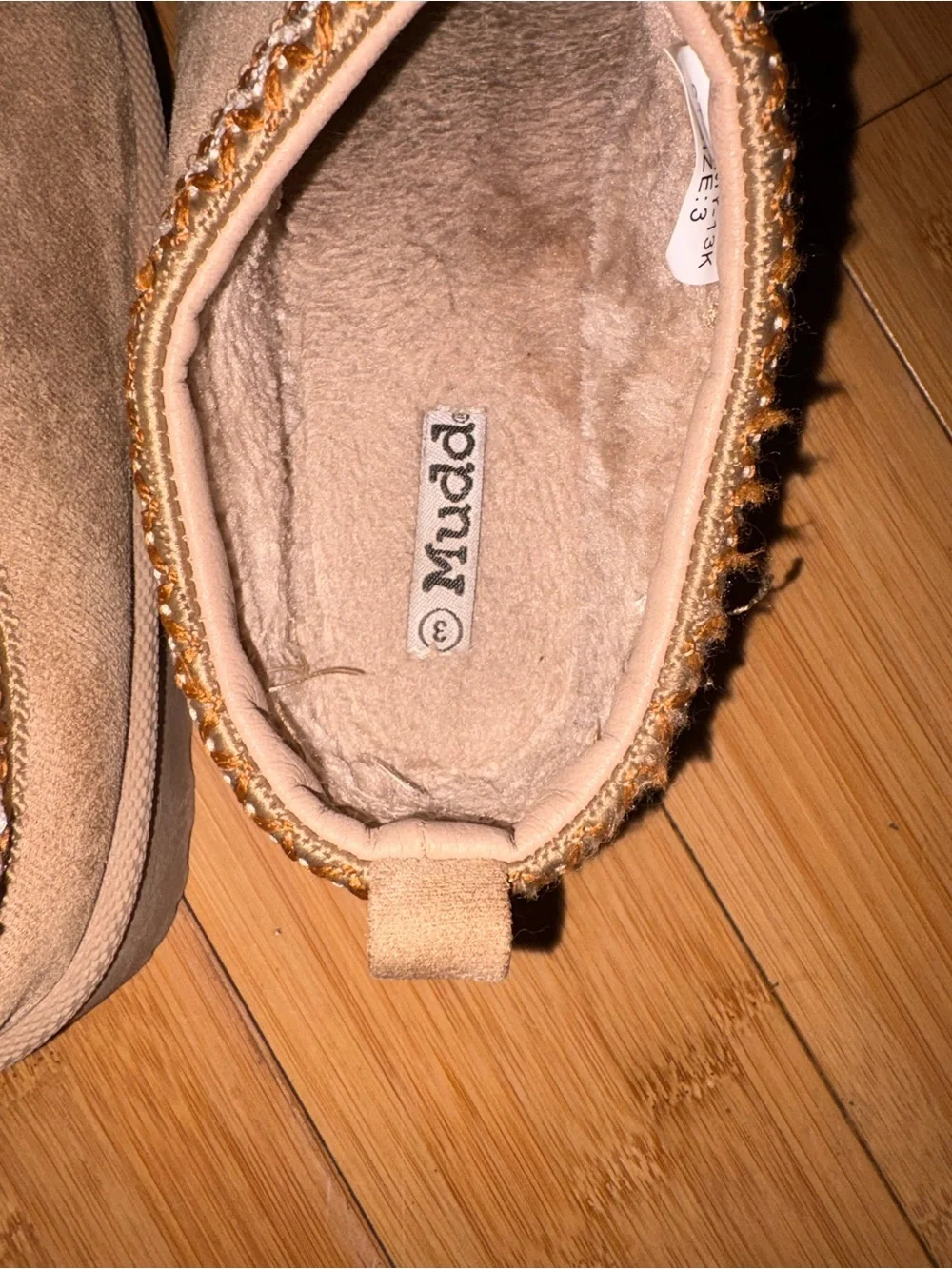 Mudd Kids Slip-On Cozy Shoes in Taupe with Gold Trim